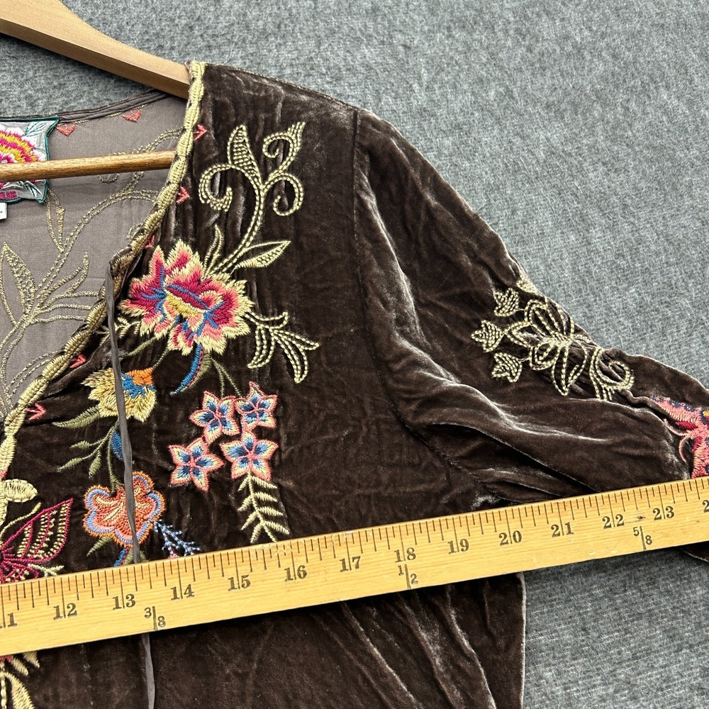 Johnny Was Taline Velvet Dress Boho Brown Midi Medium Floral Butterfly Cottage - Picture 5 of 11